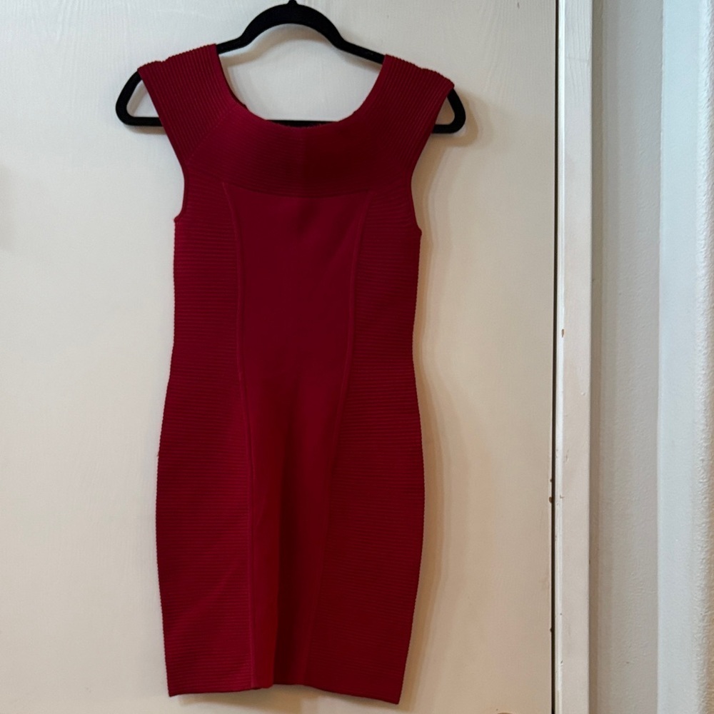 Guess Red Ribbed Mini Dress